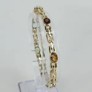 14k Yellow Gold Multi-Colored Stone Gemstone Panthere Link Bracelet 7 3/4''