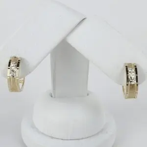 14k Yellow Gold Textured Cubic Zirconia CZ Huggie Hoop Style Earrings 5/8''