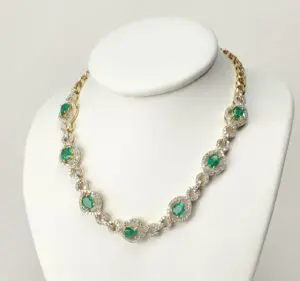 18k Multi-Tone Gold 3.00ctw Natural Emerald Diamond Choker Style Necklace 16''