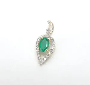 Teardrop pendant with emerald and diamonds.