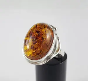 925 Sterling Silver Natural Heated Amber Cabochon Solitaire Cocktail Ring
