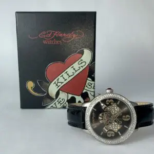 Ed Hardy watch with decorative box.