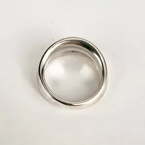 Silver ring on white background.