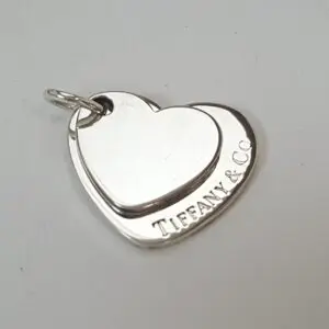 Tiffany & Co 925 Sterling Silver Double Heart Charm Monogram Pendant