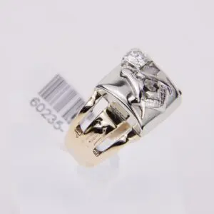 Gold ring with engraved horse design.