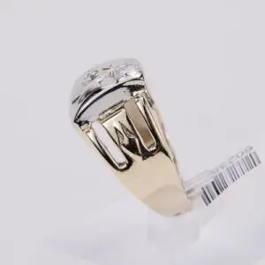 Gold and silver ring with barcode tag.