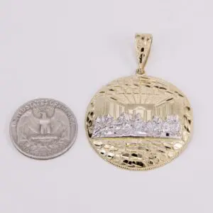 Gold pendant with Last Supper design, coin.