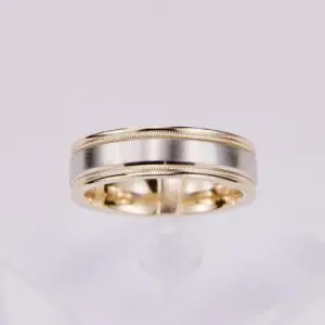 14k Two Tone Gold 6.5mm Coin Edge Matte Wedding Band Men Ring 9.5