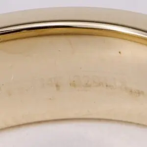 Gold ring with engraved inscription, 14K marking.