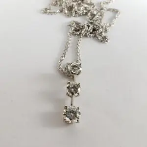 14k White Gold 1.3c Three 3 Stone Diamond Drop Charm Pendant Necklace