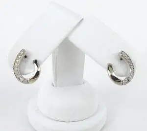 14k White Gold .36ctw Diamond Curve Curved Comma Style Stud Earrings 5/8''