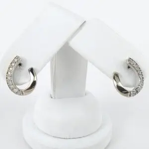 14k White Gold .36ctw Diamond Curve Curved Comma Style Stud Earrings 5/8''