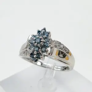 14k White Gold .38ct Blue & White Diamond Cluster Marquise Shape Ring
