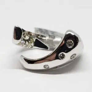 14k White Gold .55ctw Modern Modernist Unique Diamond Ring Unisex Mens Women