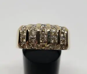 14k Yellow Gold 1.05ctw J/SI Channel Bead Set Cluster Diamond Mens Unisex Ring