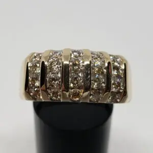 14k Yellow Gold 1.05ctw J/SI Channel Bead Set Cluster Diamond Mens Unisex Ring