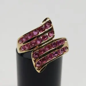 14k Yellow Gold 3.00ctw Natural Ruby Bypass Cluster Channel Set Ring