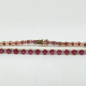 14k Yellow Gold 9.00ctw Natural Heated Ruby Diamond Tennis Bracelet 7 1/8''