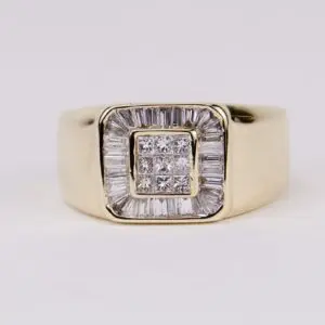 14k Yellow Gold .93ctw G Color VVS/SI Diamond Cluster Mens Ring