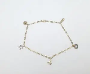 14k Yellow Gold Butterfly Cat Infinity Horseshoe Starfish Charm Anklet 10''