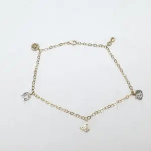 14k Yellow Gold Butterfly Cat Infinity Horseshoe Starfish Charm Anklet 10''