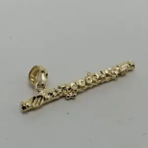 14k Yellow Gold Flute Music Instrument Musician Drop Pendant 1 1/8''