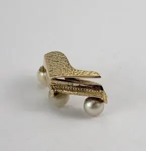 14k Yellow Gold Grand Piano Music Musicians Pianist Pearl Charm Pendant 1 1/4''