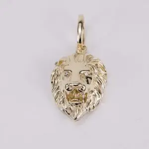 14k Yellow Gold Large Realistic Diamond Lion Head Pendant 2 3/8''