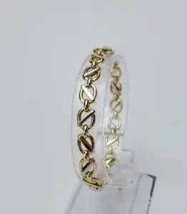 18k Multi-Tone Gold 7mm Solid Oval Modified Vintage Mariner Style Link Bracelet