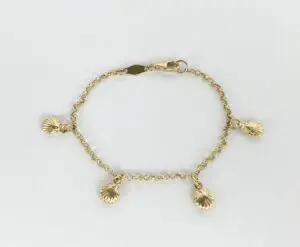 18k Yellow Gold Clam Oyster Nautical Childrens Kids Chain Link Charm Bracelet