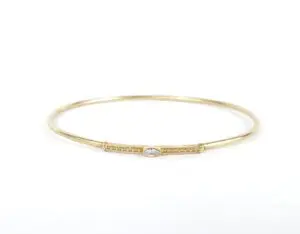 18k Yellow Gold Marquise Diamond Unique Custom Cuff Bangle Bracelet 7 1/2''