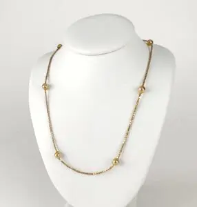 18k Yellow Tone Gold 4.7mm Bead 1.10mm Box Station Style Necklace 18''