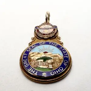 Ohio state seal medal on white background.