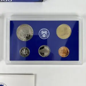 Coin set in blue display case.