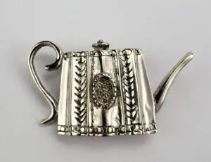 Vintage Large Sterling Silver Teapot Tea Time / Lovers Brooch Pin 1 7/8'' Hal...