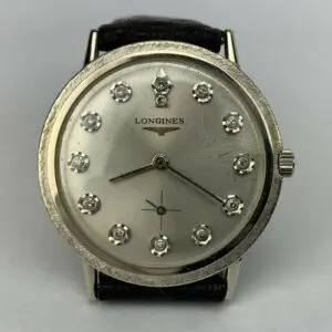 Vintage Longines 14k White Gold Diamond Dial Caliber 370 17 Jewel
