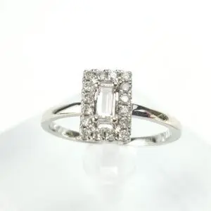 10k White Gold .27ctw Baguette Round Diamond Halo Engagement Style Ring 6''