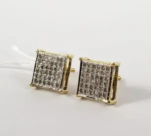 14k Two Tone White & Yellow Gold .36ctw Diamond Cluster Stud Earrings