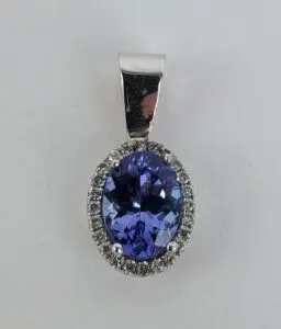 14k White Gold 1.15ctw Tanzanite Halo Diamond Drop Pendant 5/8''