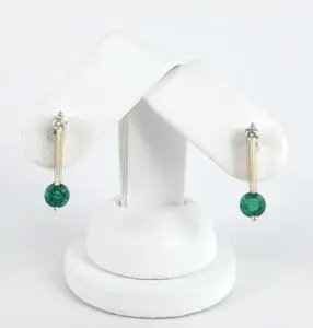14k Yellow Gold 1.78ctw Emerald Diamond Stud Back Unique Bar Stick Earrings