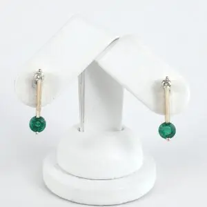 14k Yellow Gold 1.78ctw Emerald Diamond Stud Back Unique Bar Stick Earrings