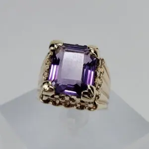14k Yellow Gold 5.75ct Emerald Cut Amethyst Solitaire Dinner Cocktail Ring 5.5'