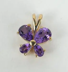 14k Yellow Gold Amethyst Clover Butterfly Love Dangle Drop Pendant 5/8''