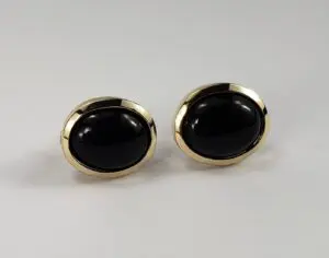 14k Yellow Gold Bezel Set Black Onyx Stud Earrings 1/2''