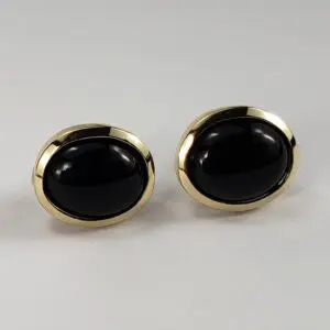 14k Yellow Gold Bezel Set Black Onyx Stud Earrings 1/2''