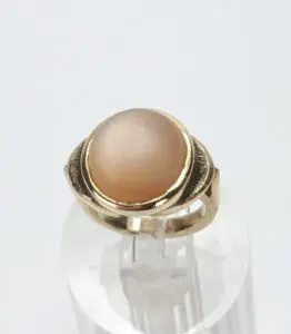 14k Yellow Gold Bezel Set Pinkish Cabochon Stone Unique Cocktail Ring 2.75''