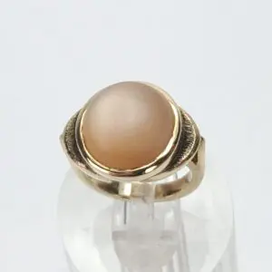 14k Yellow Gold Bezel Set Pinkish Cabochon Stone Unique Cocktail Ring 2.75''