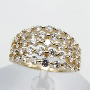 14k Yellow Gold Cubic Zirconia Unique Graduated Open Work Cluster Ring 8.25''