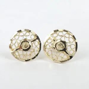 14k Yellow Gold Filigree Open Work Round Circle Textured Stud Earrings 1/2''