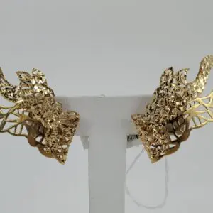 14k Yellow Gold Open Work Textured Flame Style Large Leverback Earrings